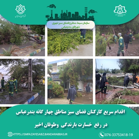 *اقدام سریع کارکنان مناطق چهار گانه بندرعباس در رفع  خسارت بارندگی  وطوفان اخیر